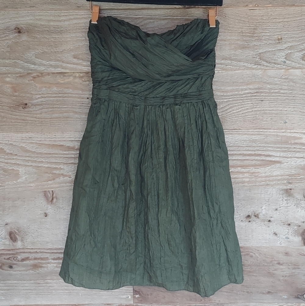 J. Crew Arabelle Strapless Dress Olive Green Sz 6